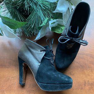 Women Suede Leather Lace Up Ankle High Heel Boots